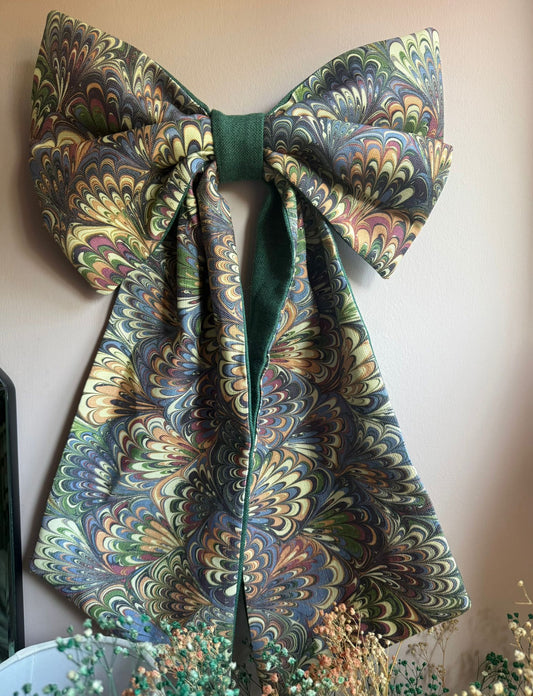 Linen Statement Marbled Bow - Serpentine 'Summer'