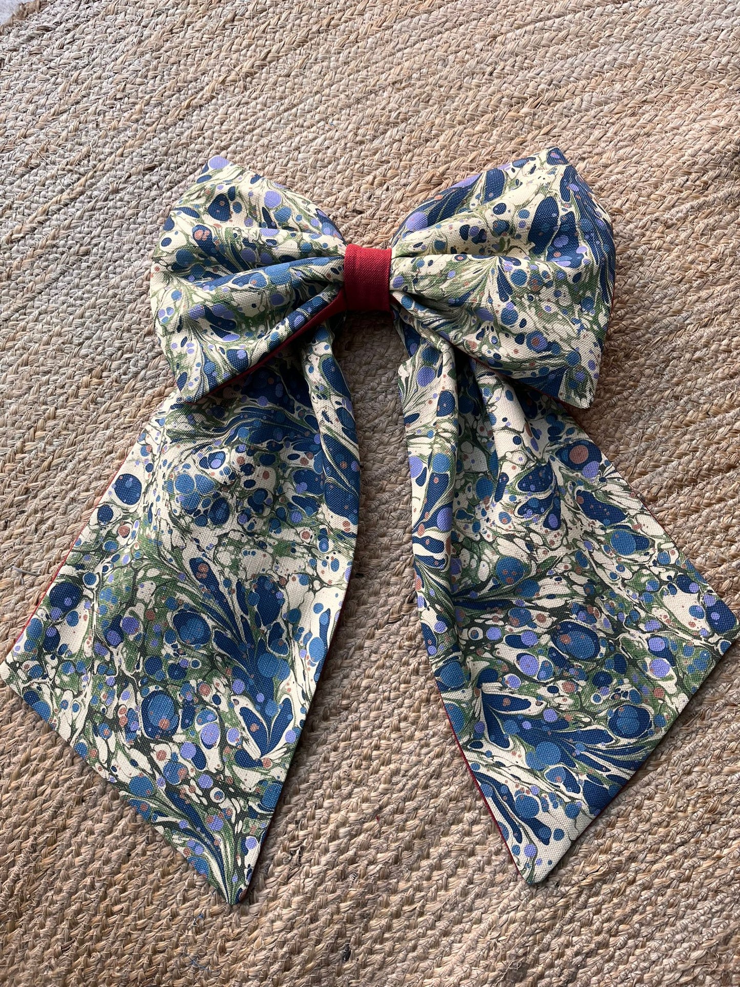 Linen Statement Marbled Bow - Juniper 'Blue Anise'