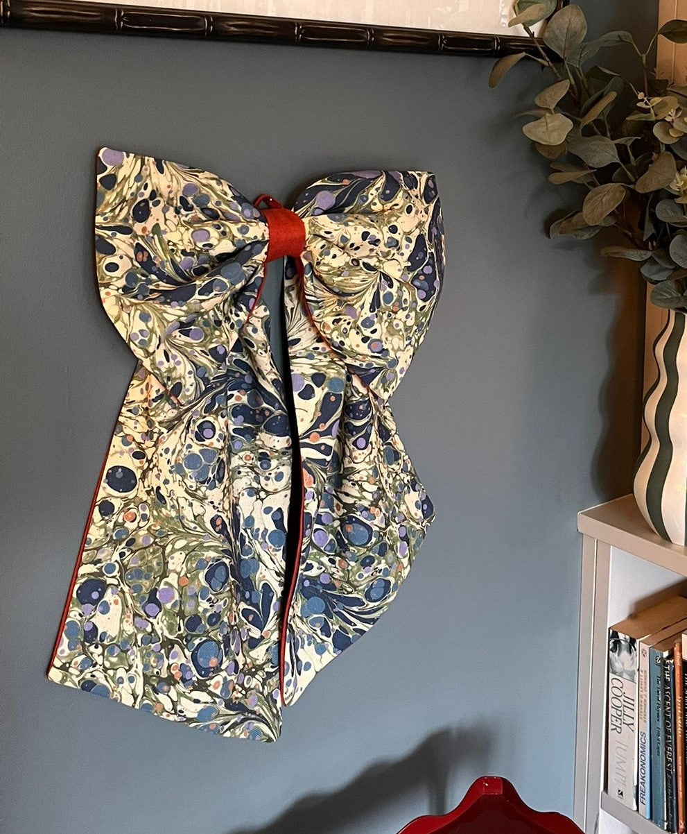 Linen Statement Marbled Bow - Juniper 'Blue Anise'