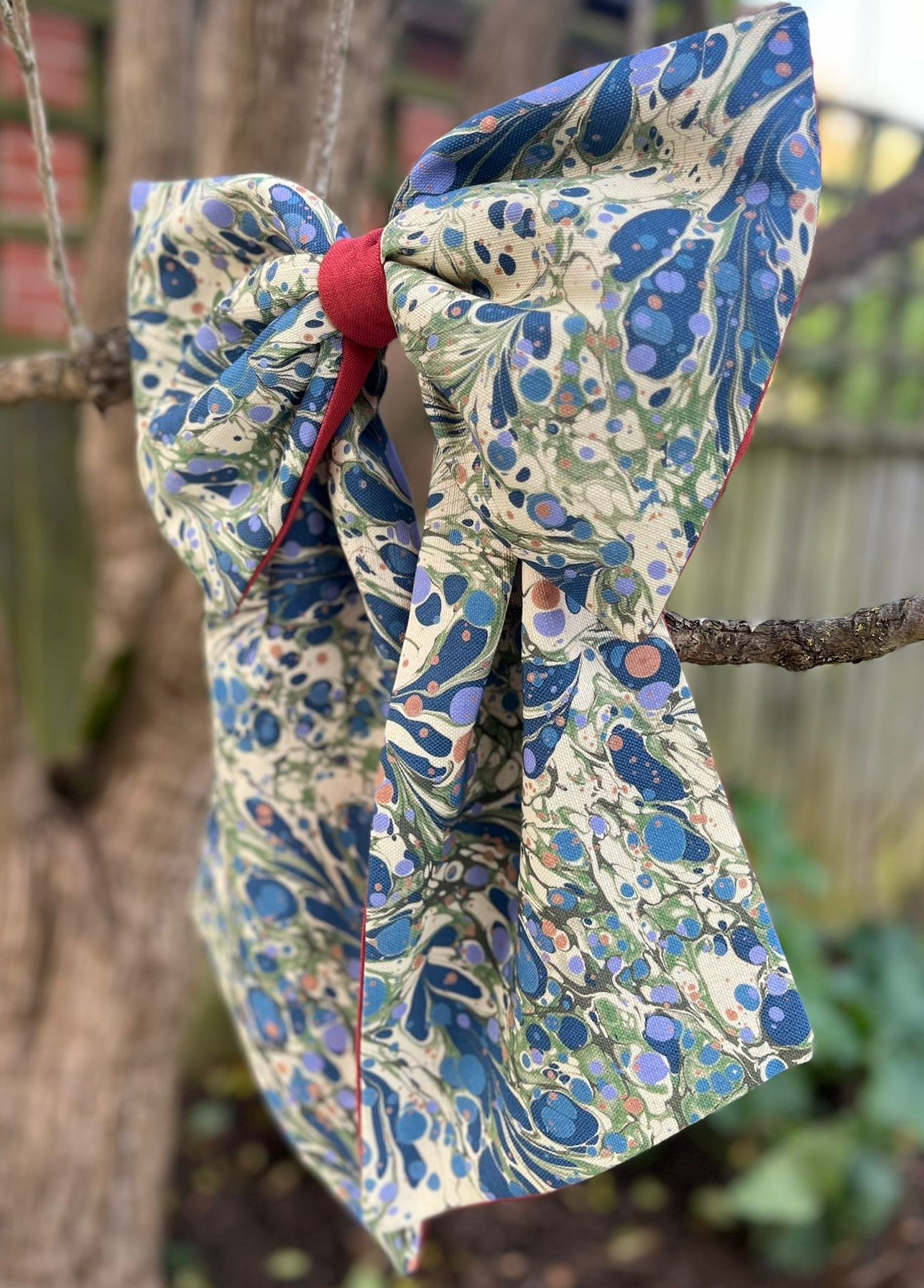 Linen Statement Marbled Bow - Juniper 'Blue Anise'