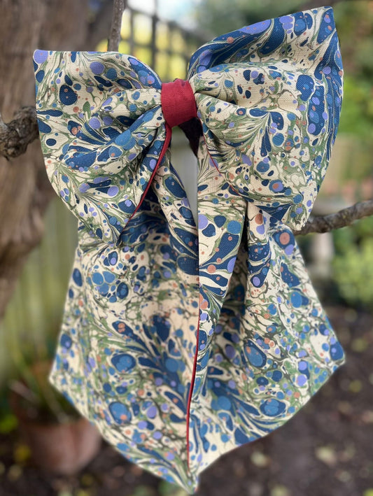 Linen Statement Marbled Bow - Juniper 'Blue Anise'