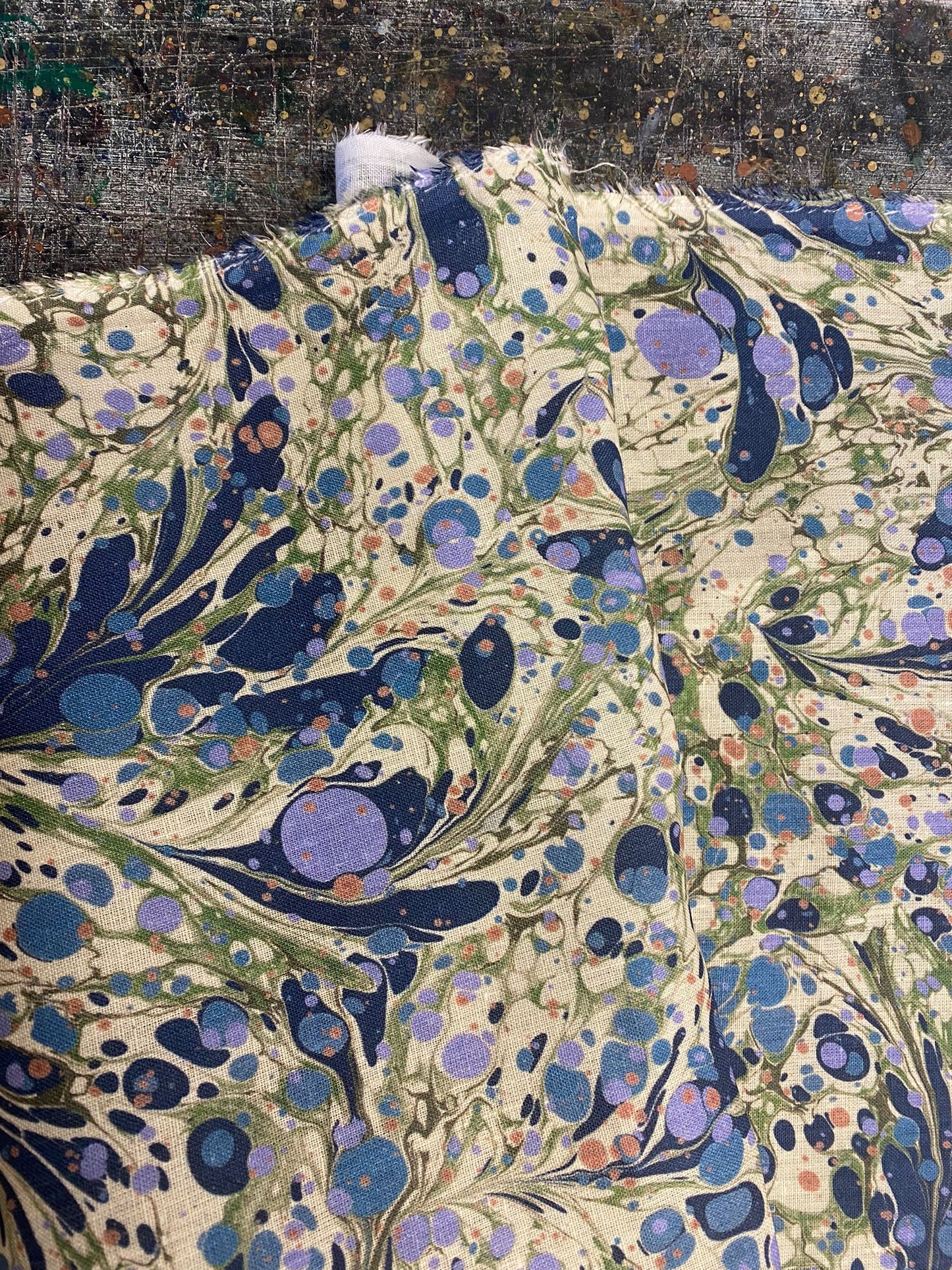 In Stock: Printed Fabric - 'Juniper' Col: Blue Anise - 100% Fine Linen (1m)