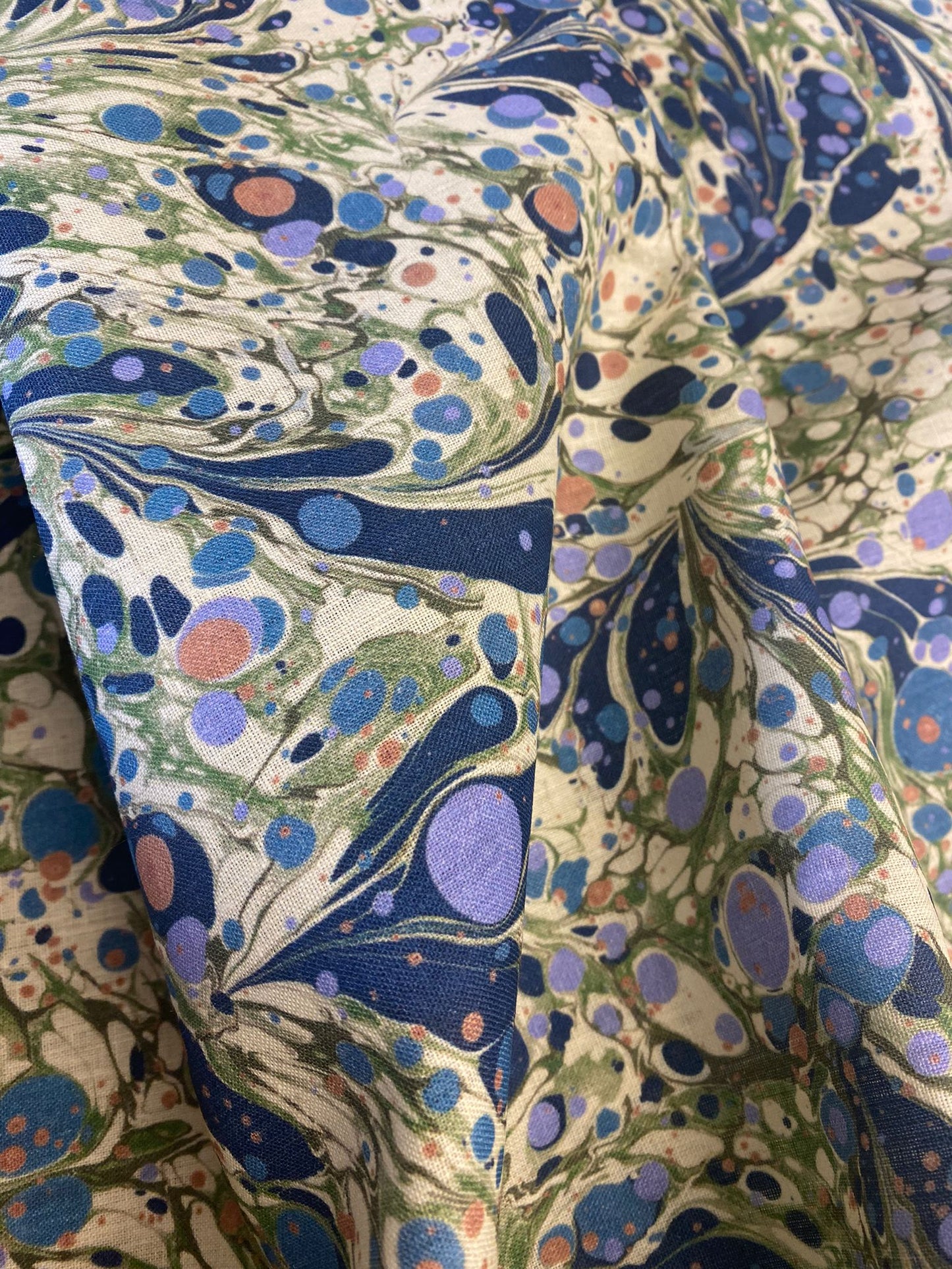 Printed Fabric - 'Juniper' Col: Blue Anise - 100% Fine Linen