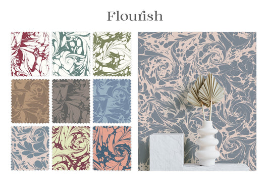 House of Amitié - Custom Marbled Fabric - 'Flourish' - Linen / Velvet / Wool - House of Amitiéproduct_type#FAB - CUSTOM - COL - FLOURISH - S