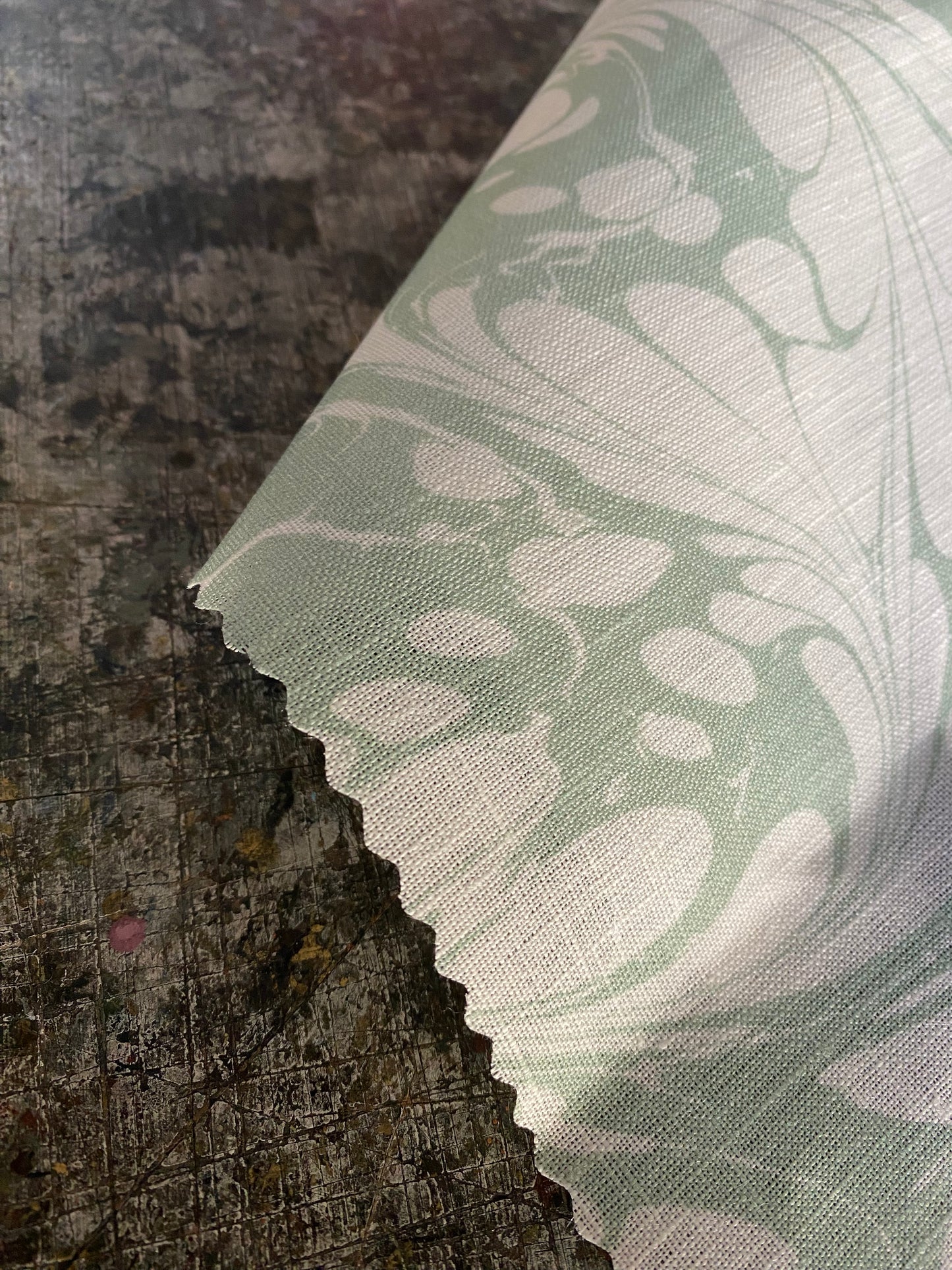 Printed Fabric - 'Flourish' Col: Willow - 100% Fine Linen